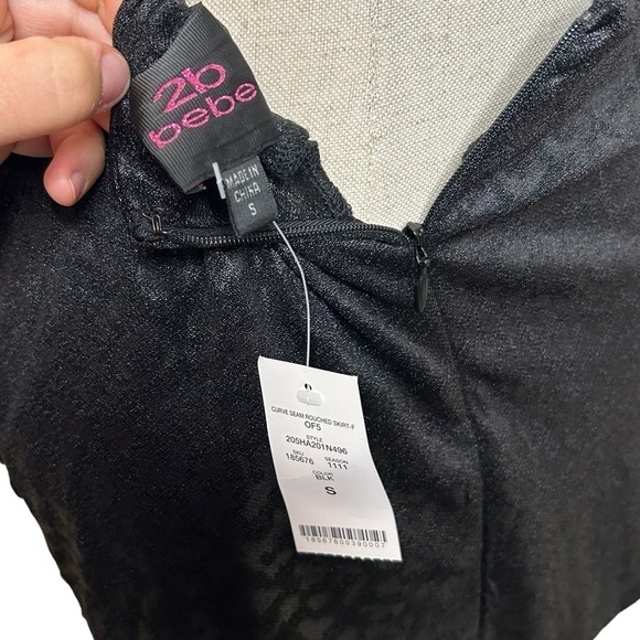 2/$30 2B Bebe Black on Black Animal Leopard Printed Ruched Mini Skirt Size Small - Picture 13 of 13